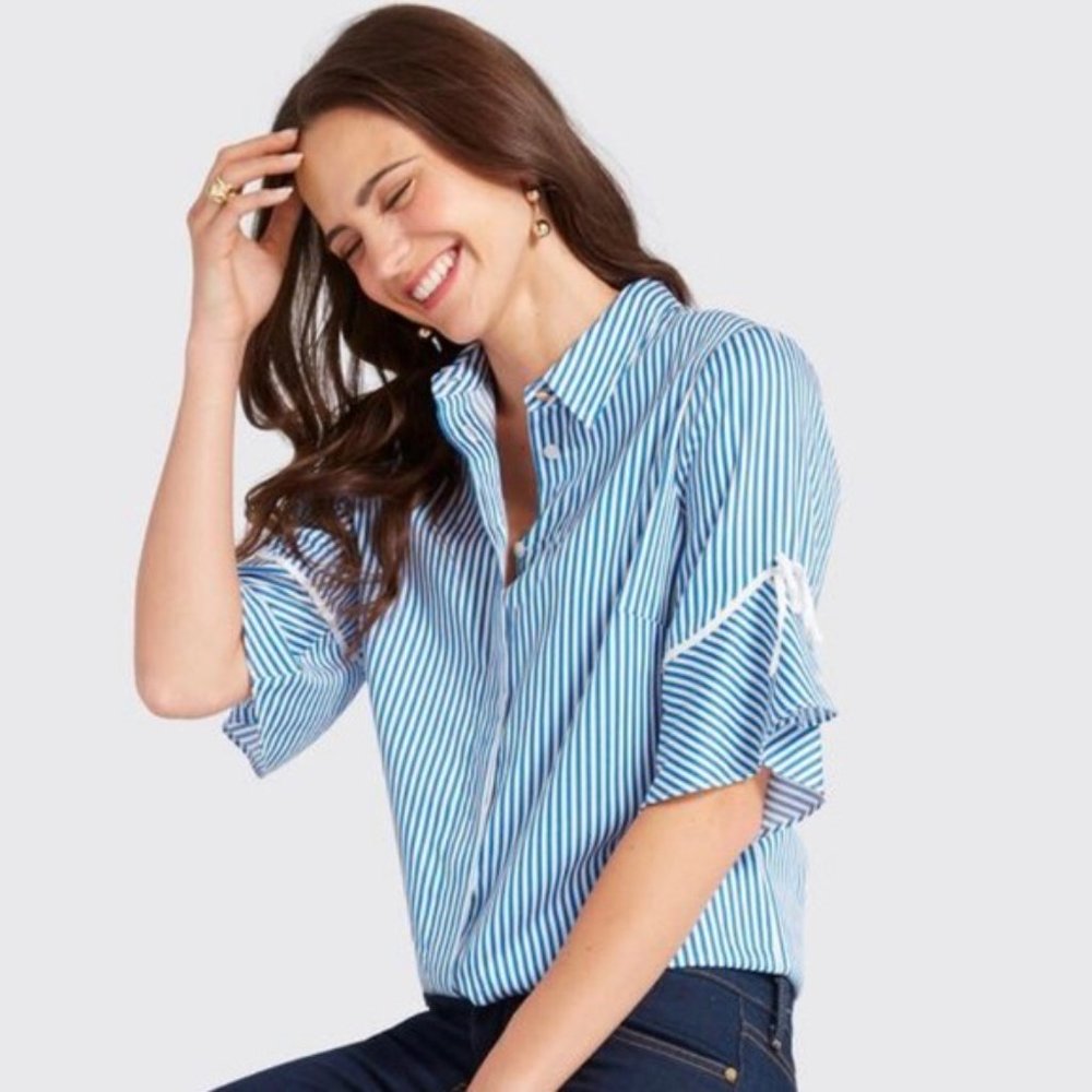 Draper James 6 Striped Bell Sleeve Blouse 2090